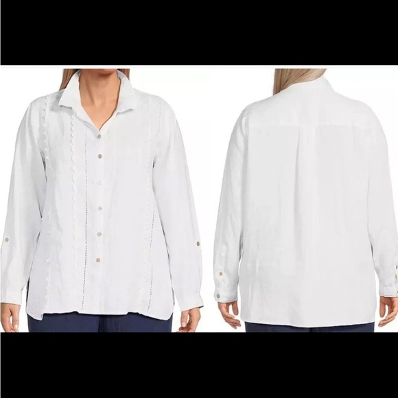 John Mark linen NWT top womens OX tuxedo boho resort Lagenlook engraved buttons - Picture 3 of 15